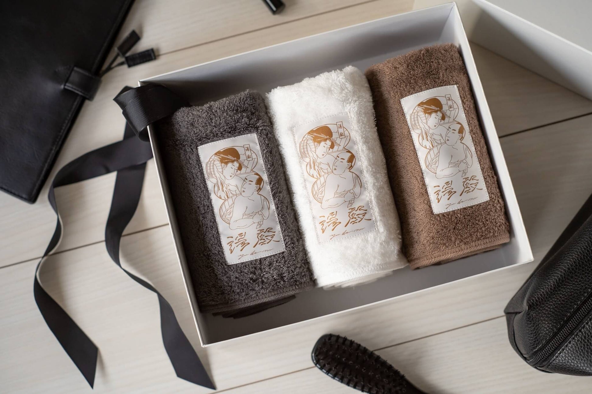 Three different colors of Japanese Bath Towels from Japarcana